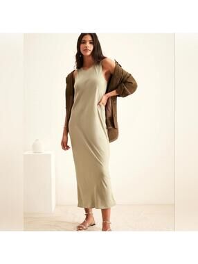 Banana Republic Bias-Cut Midi Dress in Feather Grey Taupe Size XS Regular